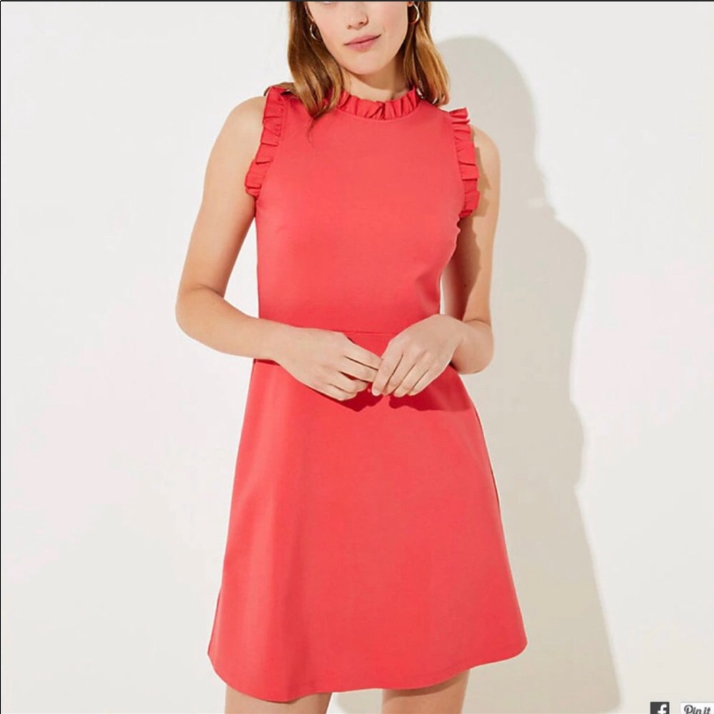 LOFT Ruffle Trim Ponte Flare Dress NWT